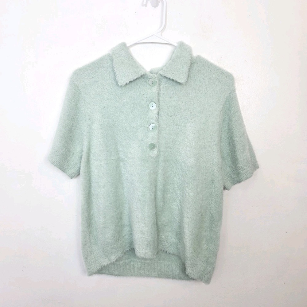 A New Day Mint Soft Fluffy Button Up Casual Short Sleeve Shirt Size M